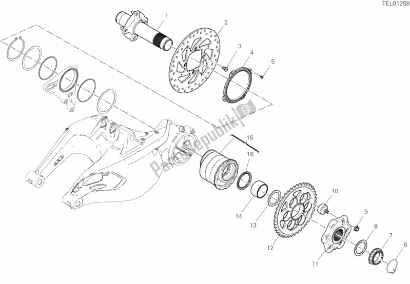 Alle onderdelen voor de Achterwiel As van de Ducati Diavel 1260 USA 2020